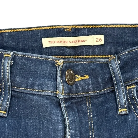 Levi’s Women’s Jeans | 720 High Rise Super Skinny 26 Dark Wash Blue Stretch - Picture 5 of 5